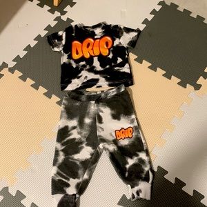 Two piece white, black and gray set.